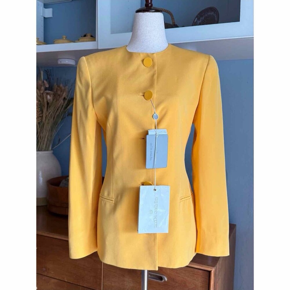 Vintage Mila Schon Italy Yellow Silk Jacket Blazer Size 38